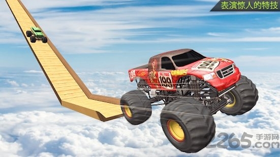 在不可能的轨道上的怪物卡车特技手游